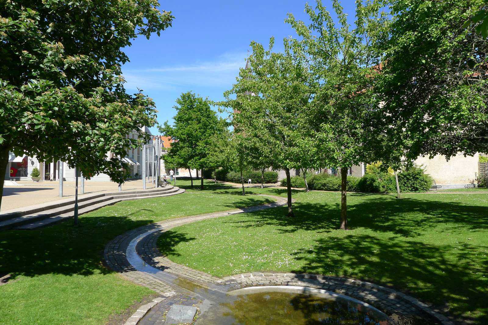 En Park Med Træer Og Vandløb